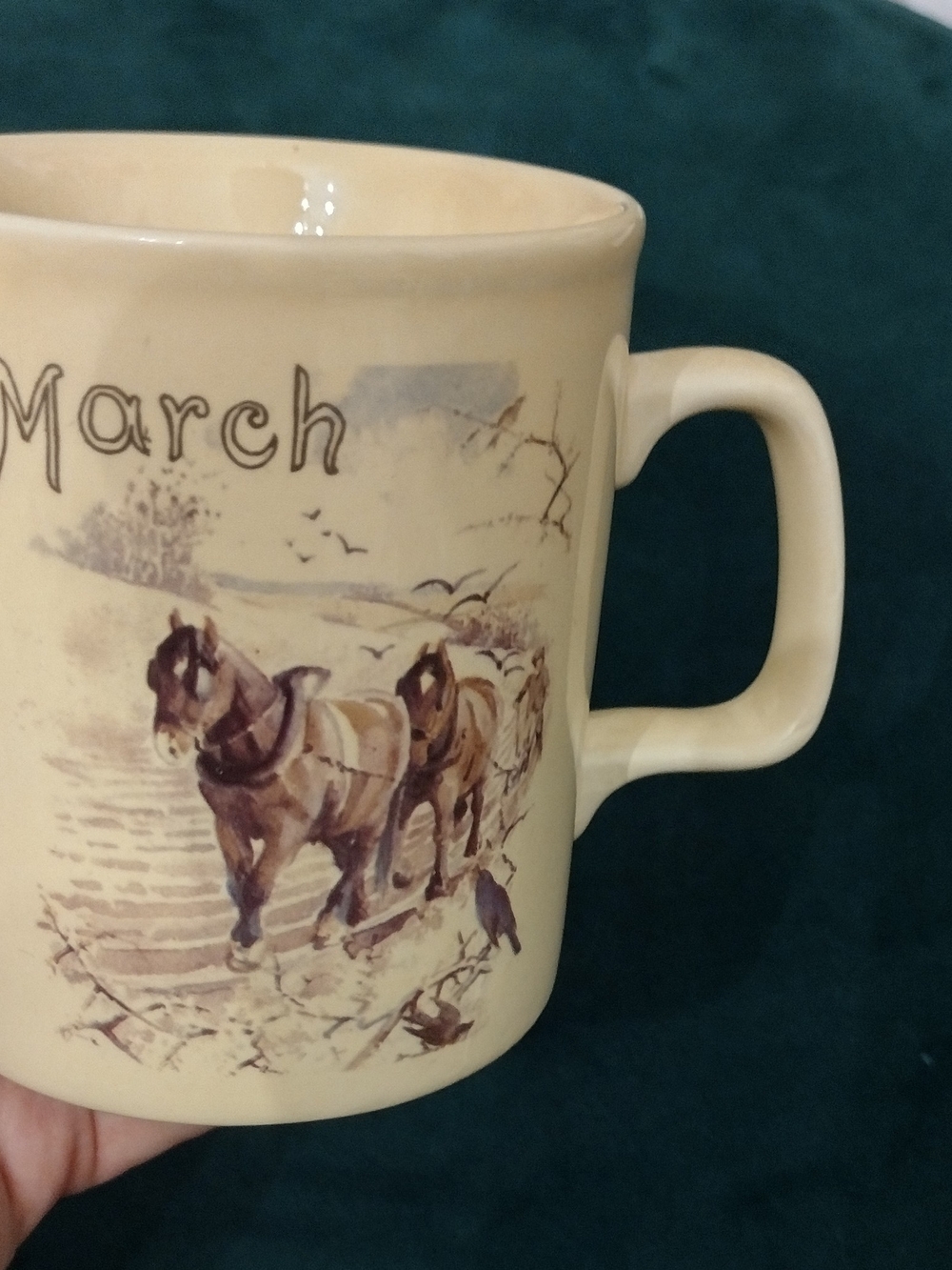 Vintage March Horse-Illustrated Ceramic Coffee Mug Cream